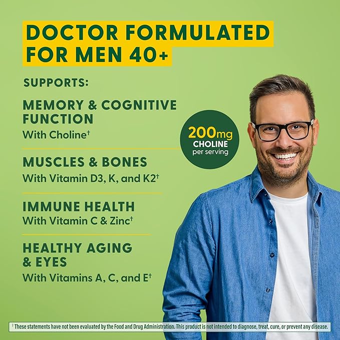 MegaFood Men's 40+ Advanced Multivitamin for Men - Dr-Formulated - Choline, Vitamin B, Vitamin C, Vitamin D, Zinc & Real Food - Brain Health, Immune Support - Vegetarian - 60 Tabs (30 Servings)