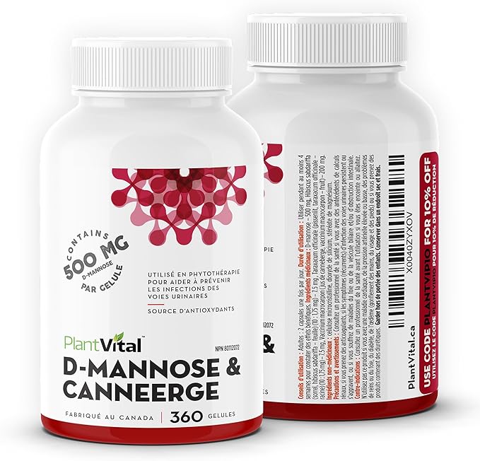 Plantvital D Mannose Capsules with Cranberry - D-mannose 1000mg Capsules - High Potency for Bladder, Kidney and Urinary Tract Support. Cranberry Powder with Hibiscus and Dandelion. 6 Months Supply