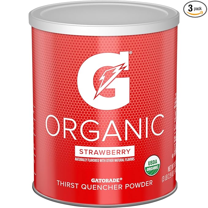 G ESSNTL Organic Gatorade Thirst Quencher Powder, Strawberry, 50.9 oz Canister (Pack of 3)