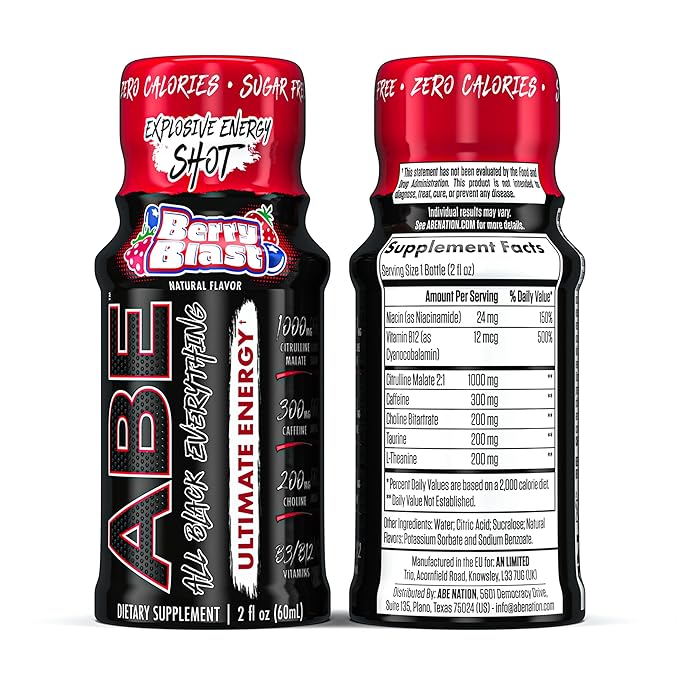 All Black Everything Energy Shots | 12 Pack | 300mg Caffeine | Berry Blast | Zero Sugar | Energy +Â Focus Supplement | Nootropic Blend for Gym or Work