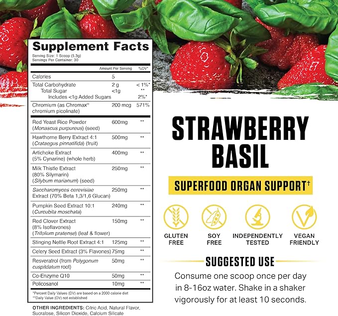 Ambrosia Nektar - Superfood Powder | Complete Health Supplement | 30 Servings (Strawberry Basil)