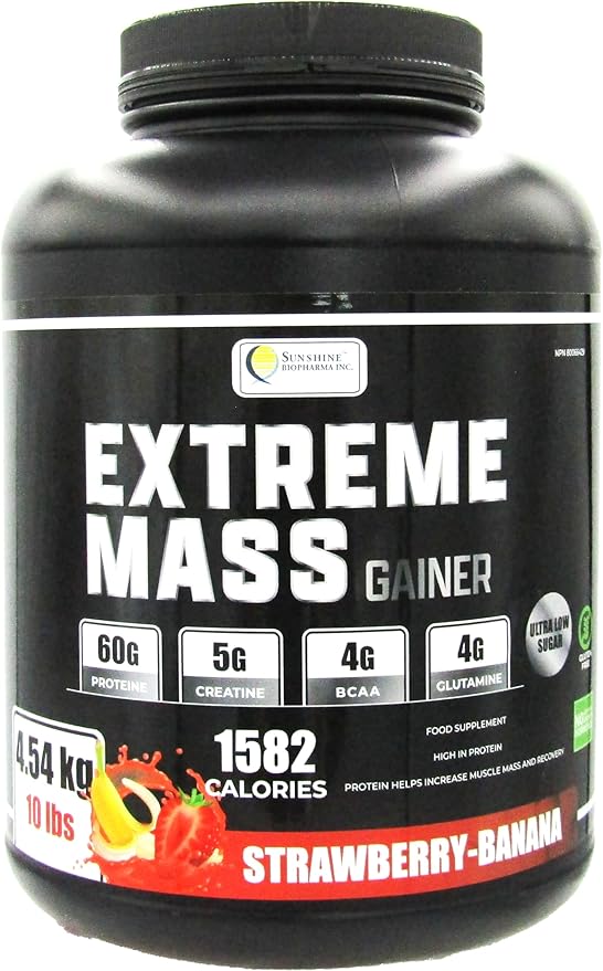 Extreme Mass Weight Gainer Muscle Builder, 10 lbs (4.54 kg) with Less Sugar for Intense Workout Training Made of high Calorie Fortified whey Protein