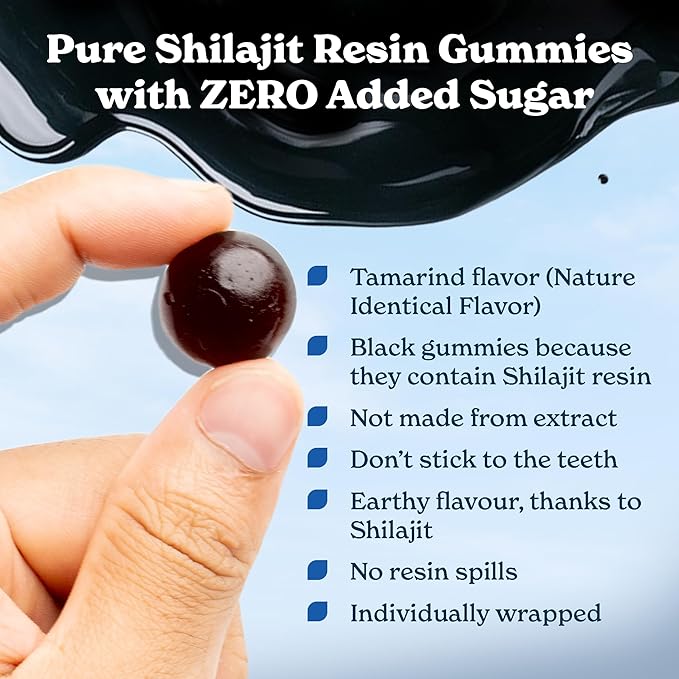 Pure Himalayan Shilajit Gummies with 100% Shilajit |High Potency Gold Grade| 60 Gummies for Energy Boost & Immune Support, 75%+ Fulvic Acid| Travel Friendly - Tamarind Flavor