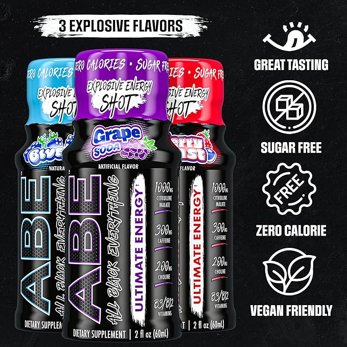 All Black Everything Energy Shots | 12 Pack | 300mg Caffeine | Grape Soda | Zero Sugar | Energy +Â Focus Supplement | Nootropic Blend for Gym or Work