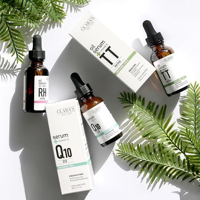 Clara's New York 100% Natural Tea Tree Facial Oil Serum with Vitamin E for Clearing Acne, Breakout, Pimple and Calming Redness, Blemish-Prone, Scars - 30ml /1Fl oz - Made In USA