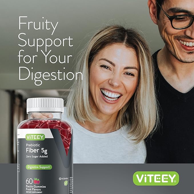 Prebiotic Fiber Gummies for Adults, 5g - Zero Sugar Added - Fiber Supplement Gummies for Digestive Health Regularity & Natural Weight Support - Vegan, Gelatin Free - Chewable Fruit Flavored Gummy