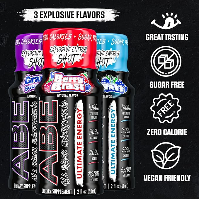 All Black Everything Energy Shots | 12 Pack | 300mg Caffeine | Berry Blast | Zero Sugar | Energy +Â Focus Supplement | Nootropic Blend for Gym or Work