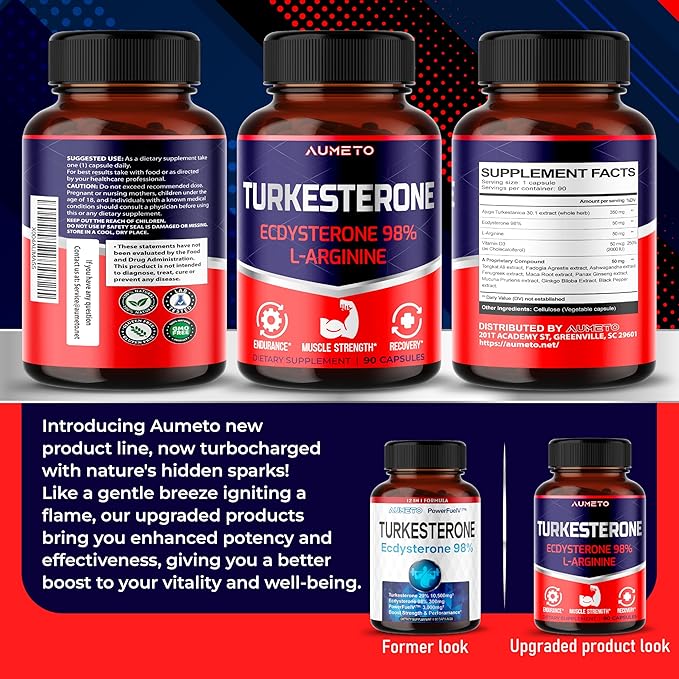 Turkesterone Supplement - Enhanced with L-Arginine, Tongkat Ali, Ginseng, Maca Root, Vitamin D3 - Energy, Endurace & Male Vitality Support (90 Count (Pack of 1))