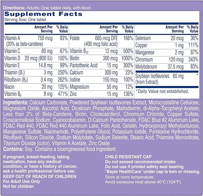 One A Day Women's Menopause Multivitamin with Vitamin A, Vitamin C, Vitamin D, Vitamin E and Zinc for Immune Health Support, Tablet