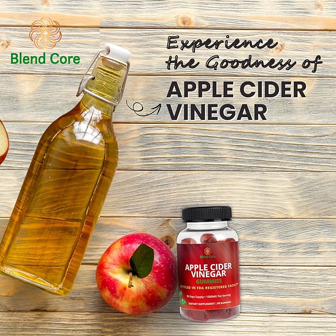 Apple Cider Vinegar Gummies with Vitamin B12 – Vegan, Gluten-Free, Non-GMO – Apple & Purple Carrot Flavored – 1000mg ACV – 60 Gummies, 30-Day Supply
