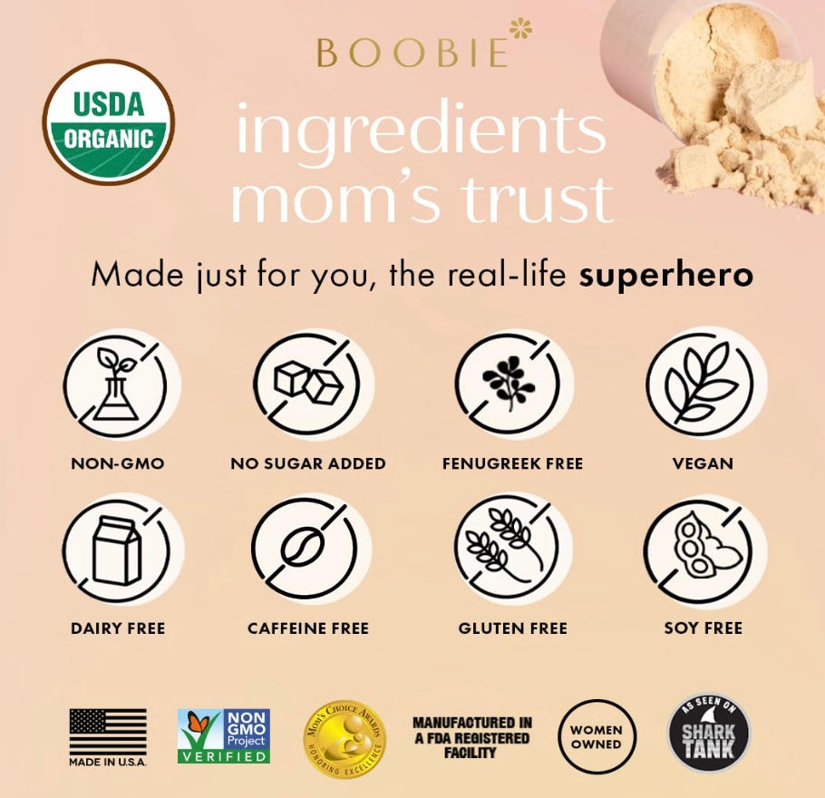 Boobie Body Superfood Protein Meal Replacement Shake, Vanilla Cookie Flavor | 19g Protein | Safe for Pregnancy, Lactation, & Motherhood | Organic, Vegan, Zero Sugar, 1 Tub (21 oz.)