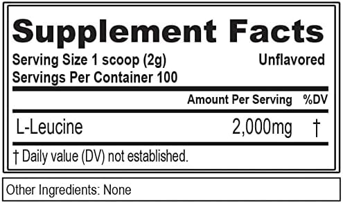 Evlution Nutrition L-Leucine 2000 - Protein Synthesis, Recovery & Muscle Support - Performance & Energy - 2000mg L-Leucine - Gluten Free & Vegan - Unflavored Dietary Supplement Powder - 100 Servings