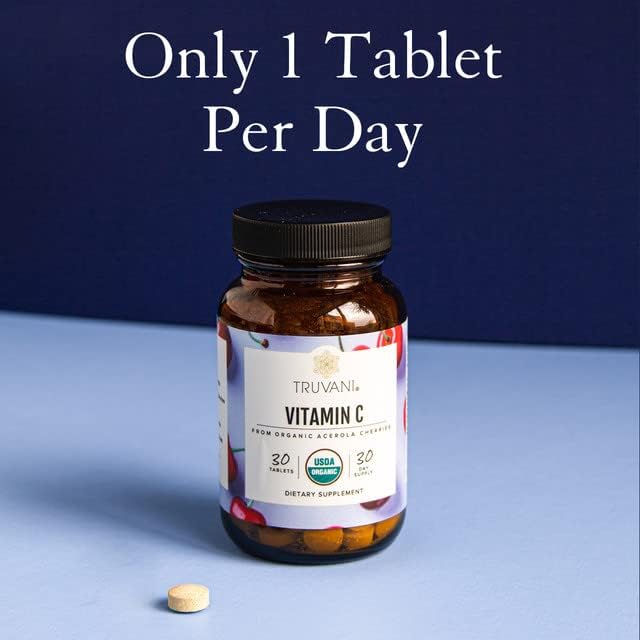 Truvani Vitamin C | USDA Organic | High Absorption, Antioxidant Supplement, Higher Bioavailability Immune System Support | Made with Real Food | 30 Servings