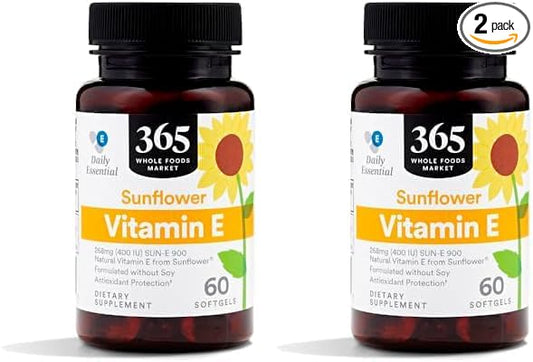 365 by Whole Foods Market, Sunflower Vitamin E, 60 Count (Pack of 2)