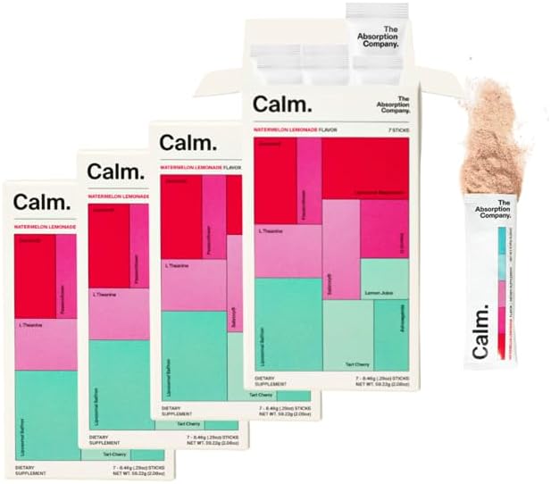 Calm Drink Mix - Relaxation Aid with Magnesium, Ashwagandha, L-Theanine, & Vitamin D - Supports Cortisol Regulation and Mood for Men & Women - Watermelon Lemonade Flavor 28 Sticks