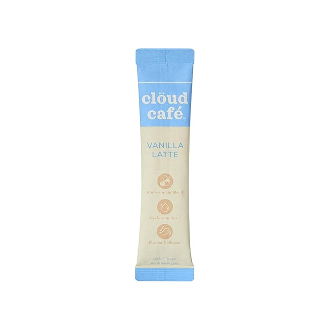 Collagen Infused Vanilla Latte Instant Coffee Packets - Hyalruonic Acid, Multivitamin Powder, & Marine Collagen Single Serve Instant Coffee (10 Sachets)
