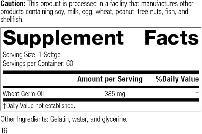 Standard Process Wheat Germ Oil - Whole Food Exercise, Antioxidant and Immune Support with Wheat Germ Oil - 60 Softgels