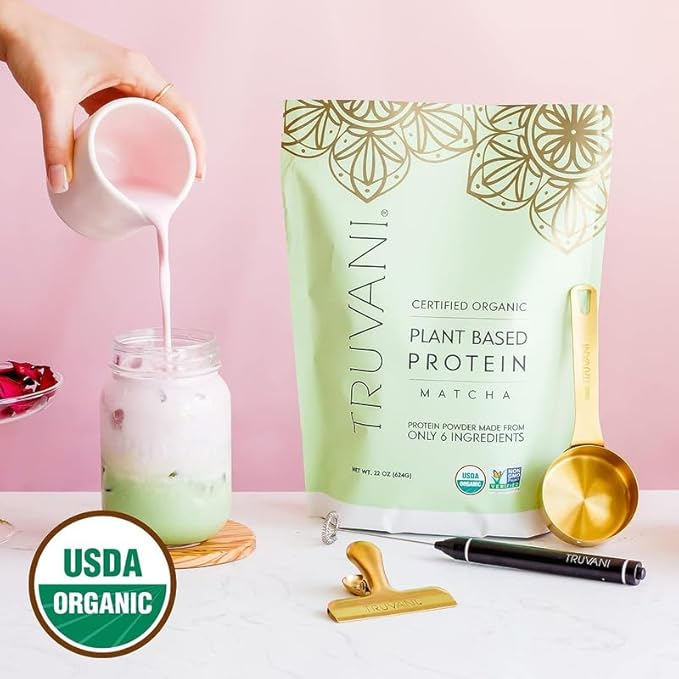 Truvani Vegan Pea Protein Powder | Matcha | 20g Organic Plant Based Protein | 20 Servings | Keto | Gluten & Dairy Free | Low Carb | No Added Sugar