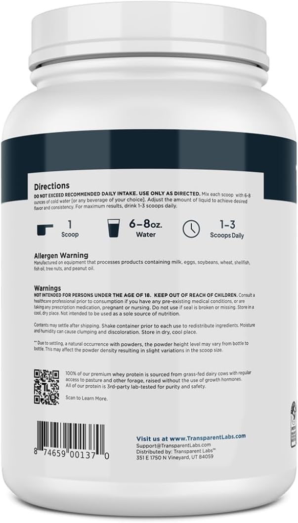Transparent Labs Grass-Fed Whey Protein Isolate - Natural Flavor, Gluten Free Whey Protein Powder w/ 28g of Protein per Serving & 9 Essential Amino Acids - 30 Servings, French Vanilla