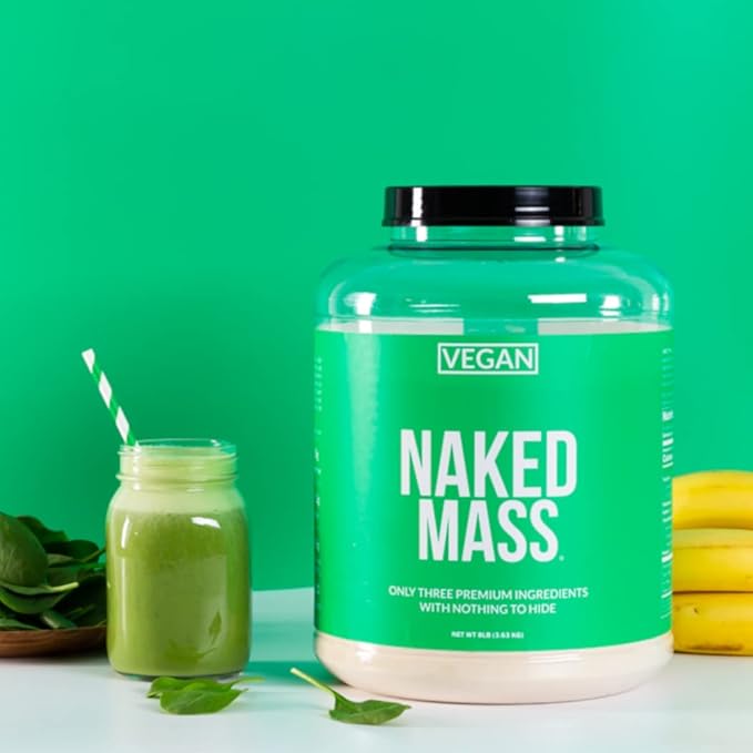Naked Vegan Mass - Natural Vegan Weight Gainer Protein Powder - 8Lb Bulk, GMO Free, Gluten Free, Soy Free & Dairy Free. No Artificial Ingredients - 1,230 Calories - 11 Servings