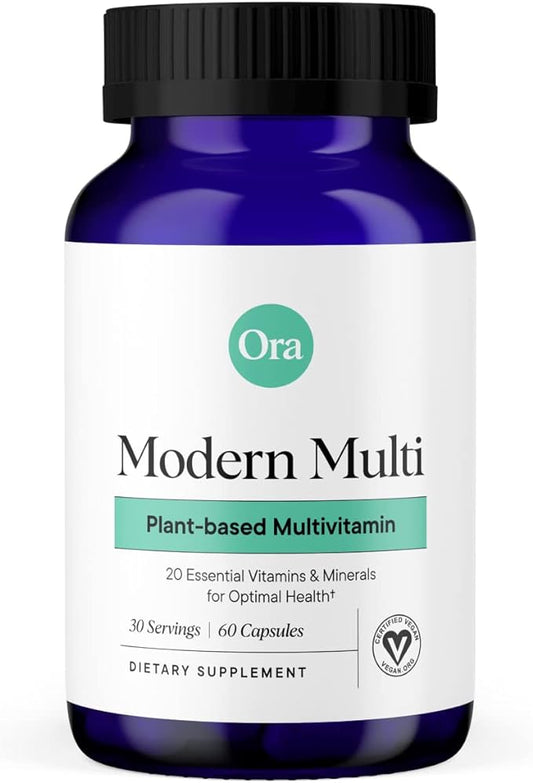 Ora Organic Plant Based Multivitamin for Women and Men, Bluelight Protection - Brain, Eye, Energy, Immune, Skin, Hair, Heart, and Bone Health Support, 60 Vegan Capsules