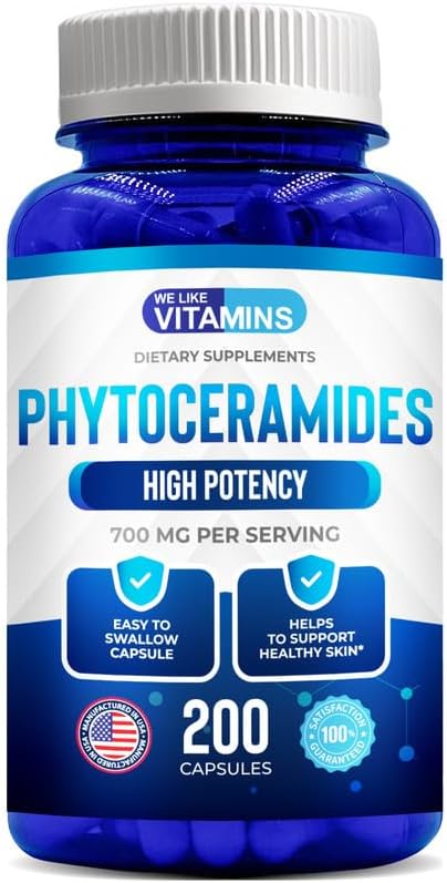 We Like Vitamins Phytoceramides 700mg - 200 Capsules All Natural Wheat Free and Plant Based - Phytoceramide Supplement - 700 mg per Serving - Skin Hydration, Repair, Rejuvination