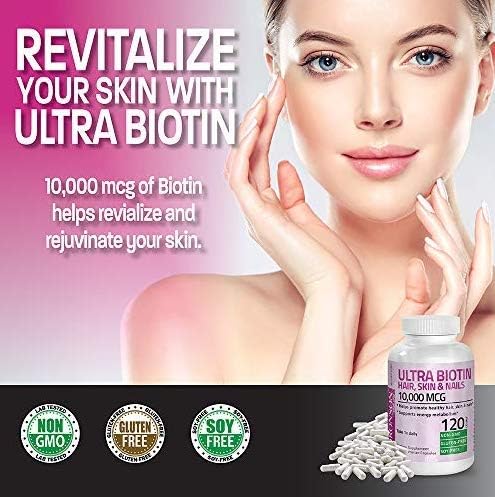 Bronson Ultra Biotin 10,000 Mcg Hair Skin and Nails Supplement, Non-GMO, 360 Vegetarian Capsule