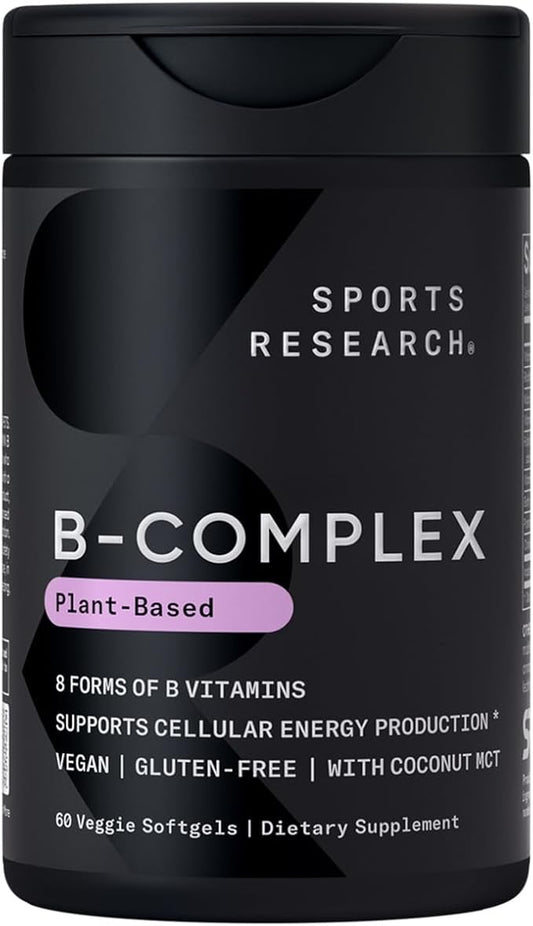 Sports Research Vitamin B-Complex - Full Spectrum of B Vitamins - Plant-Based Vegan-Friendly Formula - 60 Veggie Softgels