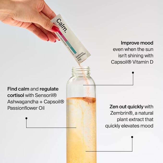 Calm Drink Mix - Relaxation Aid with Magnesium, Ashwagandha, L-Theanine, & Vitamin D - Supports Cortisol Regulation and Mood for Men & Women - Watermelon Lemonade Flavor 7 Sticks