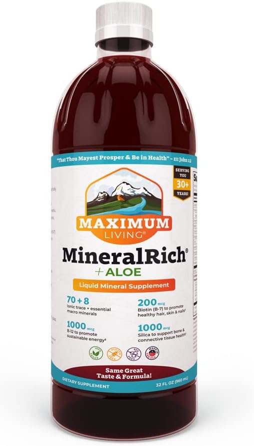 MineralRich Minerals Supplement with Aloe - Liquid Blend of Vitamins and Trace Minerals - 32 oz