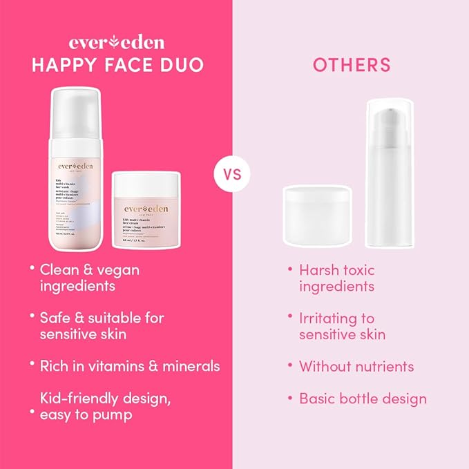 Evereden Kids Happy Face Duo (Cool Peach) - Multi-Vitamin Kids Face Wash & Kids Face Cream Set - Clean & Vegan Skin Care for Kids 3+ - Moisturizing, Nourishing, & Protective Kids Skin Care Set