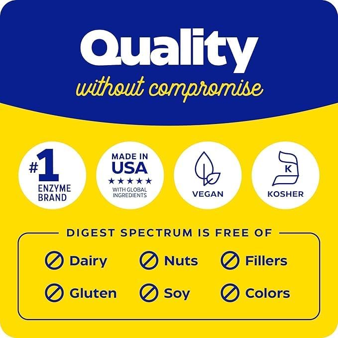 Enzymedica Digest Spectrum, Digestive Enzymes for Multiple Food Intolerances, Offers Fast-Acting Gas & Bloating Relief, 120 Count