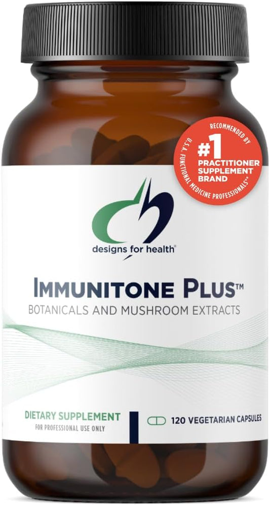Designs for Health Herbal Immune Support with Mushrooms, Echinacea, Green Tea, Astragalus + Elderberry - Immunitone Plus Pills - Non-GMO Supplement (120 Capsules)