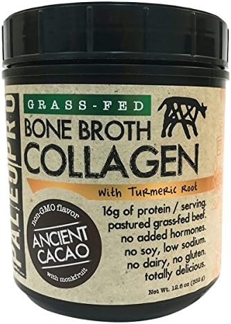 PaleoPro Bone Broth Collagen w/Turmeric Root (Ancient Cacao) Grass-Fed & Pastured Beef Collagen | Gluten Free, Dairy Free, No Sugar, Soy, Grains or Net Carbs |Paleo & Keto Friendly (20 Servings)
