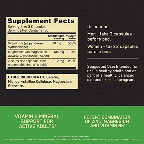 Optimum Nutrition Muscle Recovery and Endurance Supplement for Men and Women, Zinc and Magnesium Supplement, 90 Count