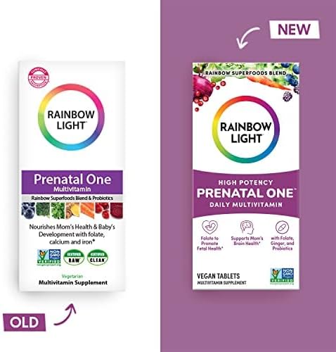 Rainbow Light High-Potency Prenatal One Multivitamin, Prenatal Health Multivitamin Supports Mom's Health and Baby's Development, With Vitamin C, Vegan, 60 Count