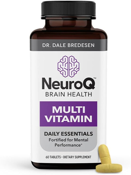 NeuroQ Daily Essentials Multivitamin - Fortified Mental Performance & Overall Wellness - Improve Memory & Focus - B-Complex, Vitamin D, Folate, CoQ10, Pantothenic Acid & More - 60 Capsules