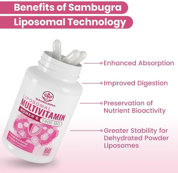 Liposomal Multivitamin for Women 1400MG - Womens Daily Multi Vitamins Supplements with Iron, Vitamin A, C, D, E and B Complex for Immune Health, Hair & Skin Support for Women 18+，120 Vegan Capsules