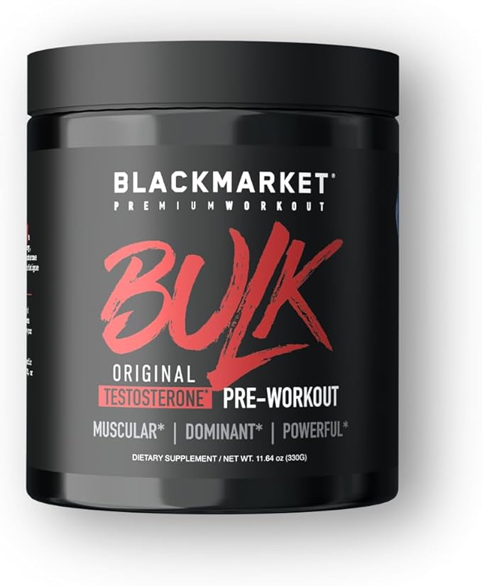 BLACKMARKET Bulk Pre Workout - Preworkout Energy Drink for Men 30 Servings - Pre-Workout Drink Powder with Creatine (Blue Razz)