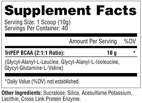 Metabolic Nutrition - TRIPEP - Tri-Peptide Branch Chain Amino Acid, BCAA Powder, Pre Intra Post Workout Supplement, Grape, 400 Grams (40 Servings)
