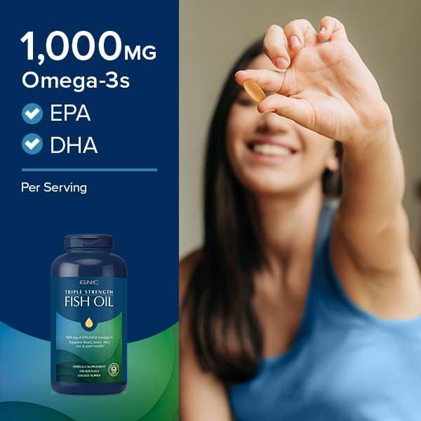 GNC Triple Strength Omega 3 Fish Oil 1000mg, 30 Count, Supports Joint, Skin, Eye, and Heart Health