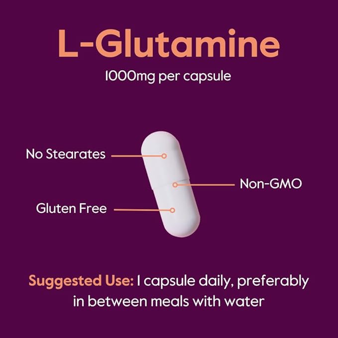 BESTVITE L-Glutamine 1000mg per Capsule (240 Capsules) - Free Form - No Stearates - No Fillers - Gluten Free - Non GMO - Pure L Glutamine Supplement - Maximum Strength Glutamine Capsules