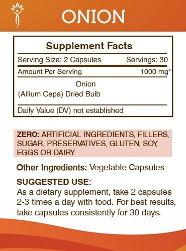 Secrets of the Tribe Onion 60 Capsules, 1000 mg, Onion (Allium Cepa) Dried Bulb (60 Capsules)
