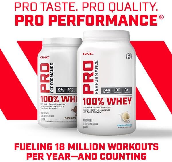 GNC Pro Performance 100 Percent Whey Protein Powder, Vanilla Cream, 4.8 Pound