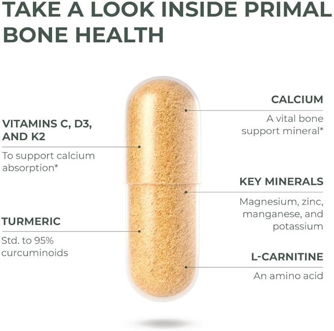 Calcium Carbonate Bone Health Complex by Primal Harvest for Men and Women with Calcium, Magnesium, Zinc, Manganese, Potassium, and L-Carnitine