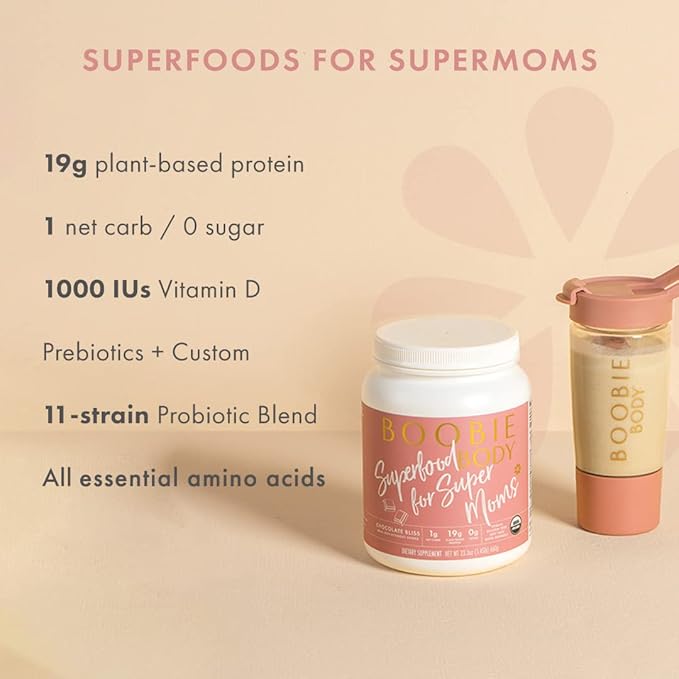 Boobie Body Superfood Protein Meal Replacement Shake, Vanilla Cookie Flavor | 19g Protein | Safe for Pregnancy, Lactation, & Motherhood | Organic, Vegan, Zero Sugar, 1 Tub (21 oz.)