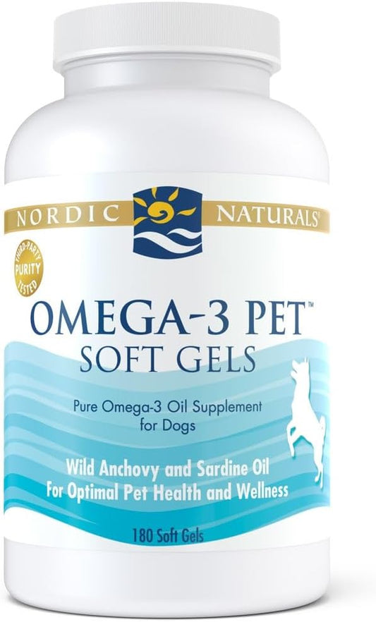 Nordic Naturals Omega-3 Pet, Unflavored - 180 Soft Gels - 330 mg - Fish Oil for Dogs with EPA & DHA - Promotes Heart, Skin, Coat, Joint, & Immune Health