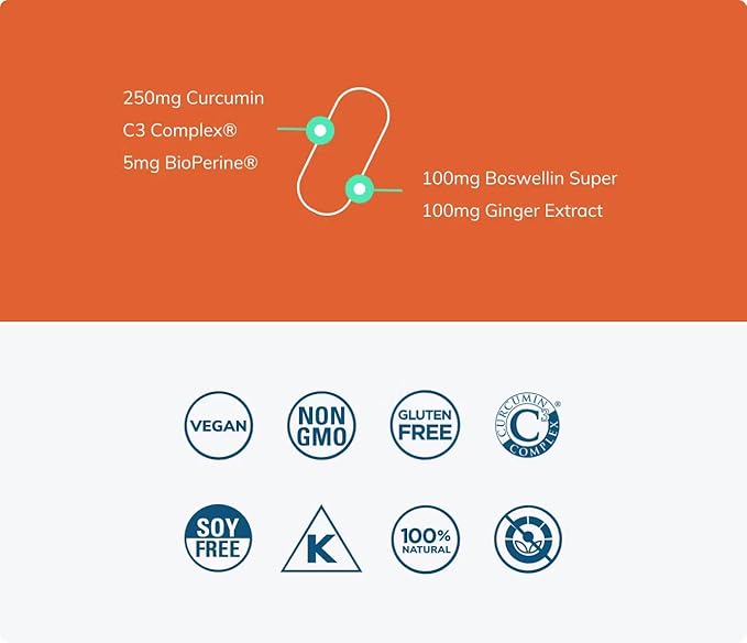Better Way Health Curcumin Plus - Curcumin C3® Complex + Boswellin® Super + BioPerine® + Ginger - 120 Caplets