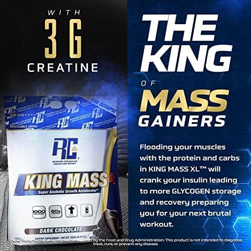 Ronnie Coleman Signature Series King Mass XL Mass Gainer Protein Powder, Muscle Gainer, 60g Protein, 180g Carbohydrates, 1,000+ Calories, Creatine and Glutamine, Strawberry Milkshake, 20 Pound