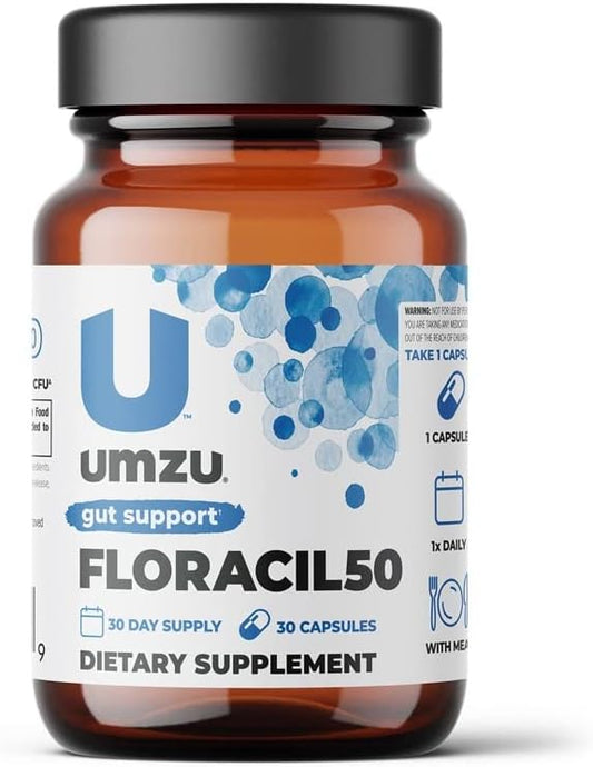 UMZU Floracil50 Prebiotics and Probiotics Supplement for Gut Health | 50 Billion CFU with 8 Strains of Bacteria to Support Digestion, Immunity & Energy (30 Day Supply | 30 Capsules)